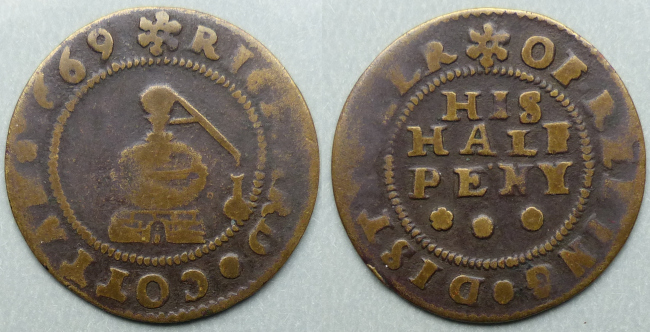 Reading, Richard Cottam DISTILLER 1669 halfpenny Reading, Richard Cottam DISTILLER 1669 halfpenny
